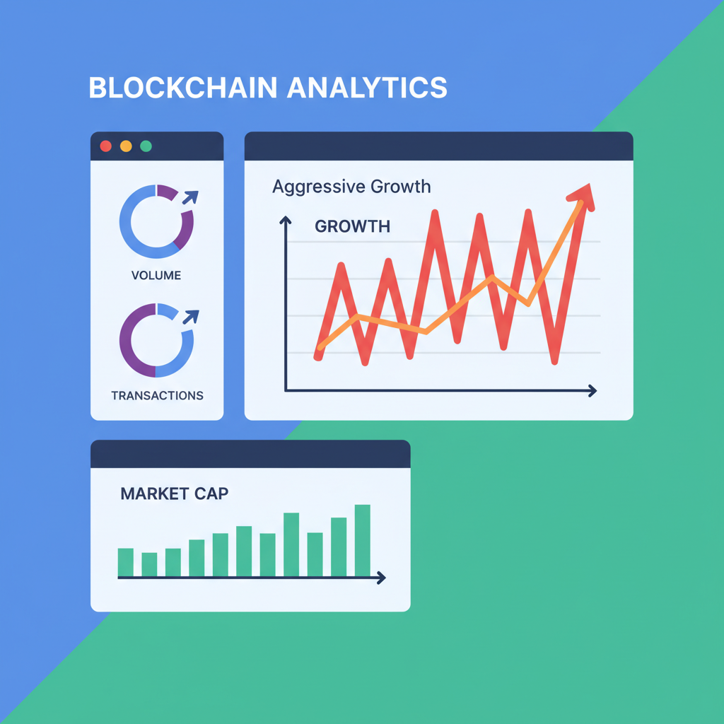 analyzing blockchain charts and metrics dashboard, aggressive growth graphs spiking