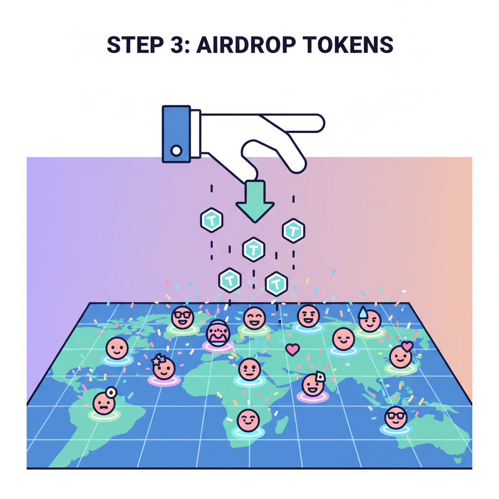airdropping tokens to fan avatars on digital map, confetti effects