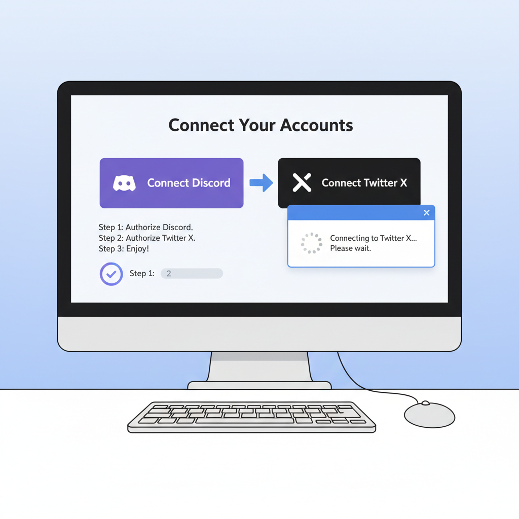 Discord bot screen connecting Twitter X account, simple UI